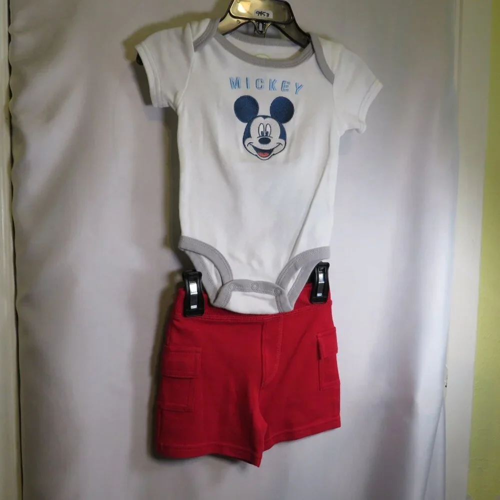 Baby Mickey Mouse Disney Bodysuit and Red Shorts 3-6mts 100% cotton 2pc